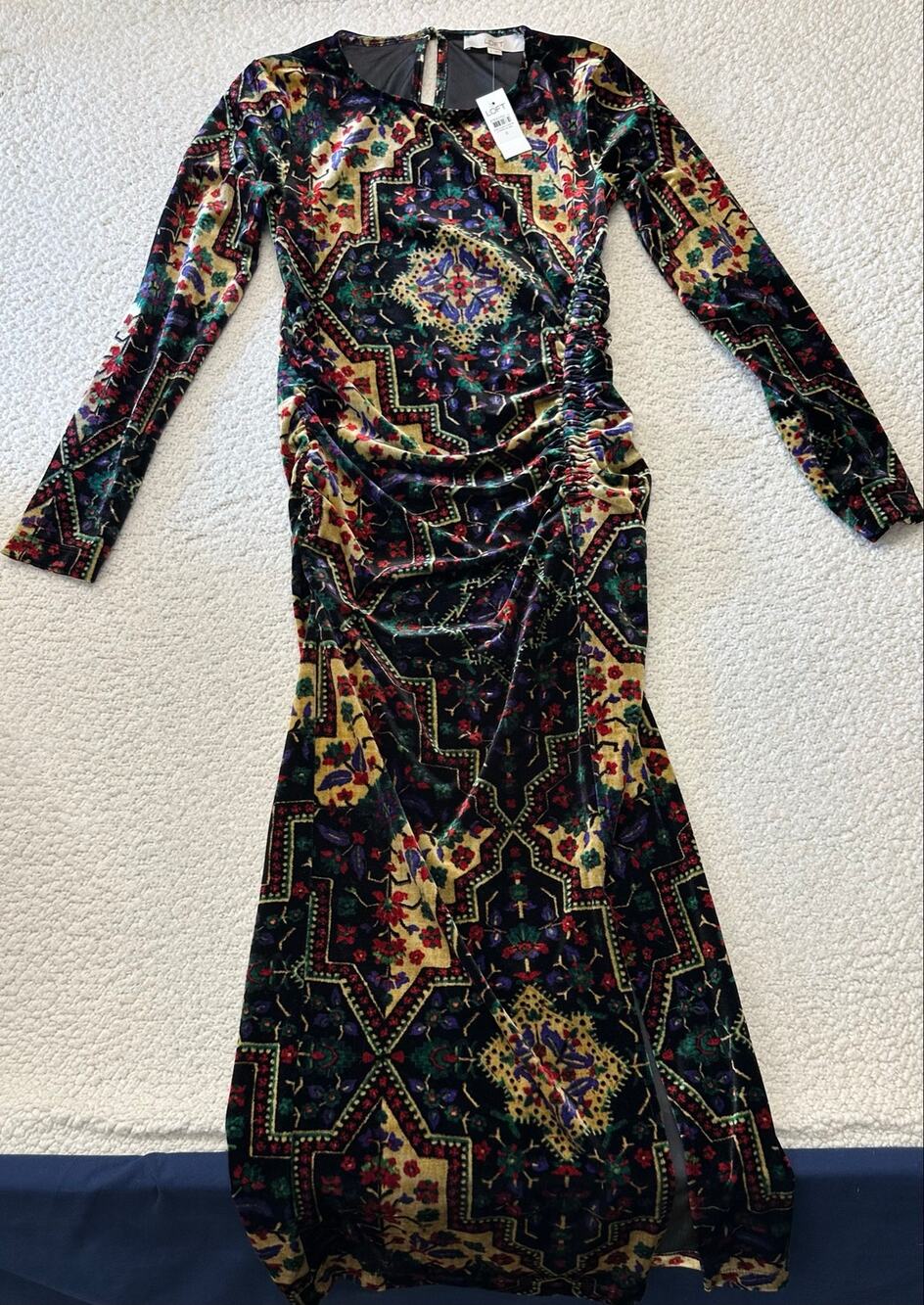NWT* Loft Long Geo Shirred Velvet Mid Dress Size 6
